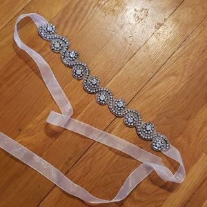 NEW Romantic White & Rhinestone Swirl Ribbon Sash